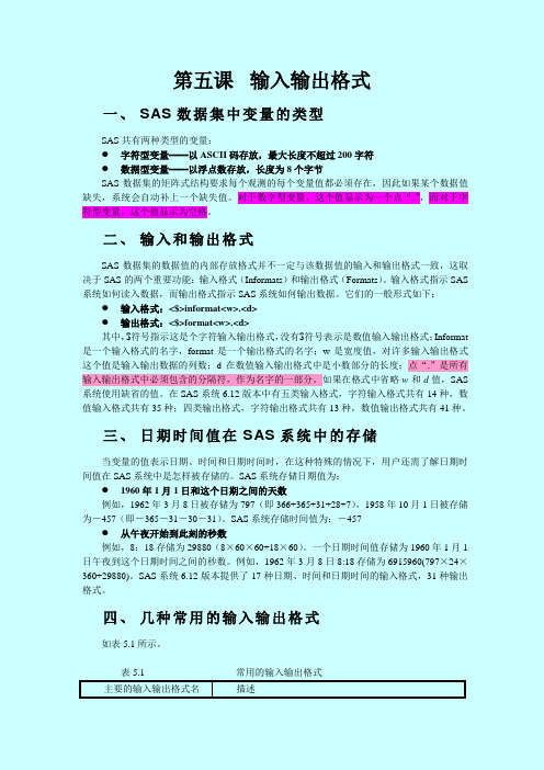 SAS系统和数据分析输入输出格式