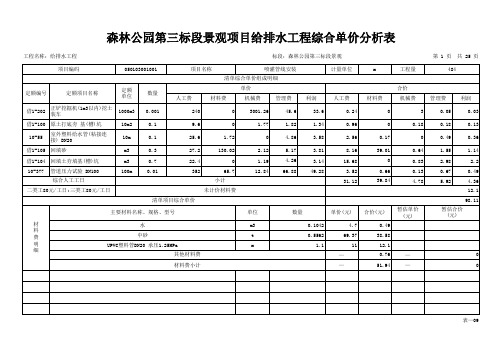 森林公园第三标段景观项目给排水工程综合单价分析表