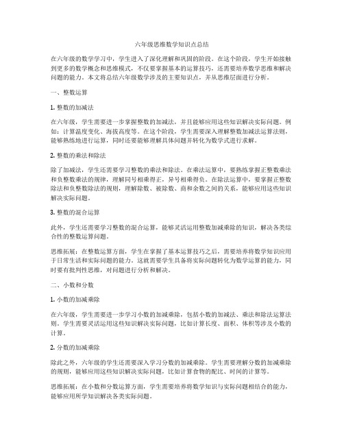 六年级思维数学知识点总结