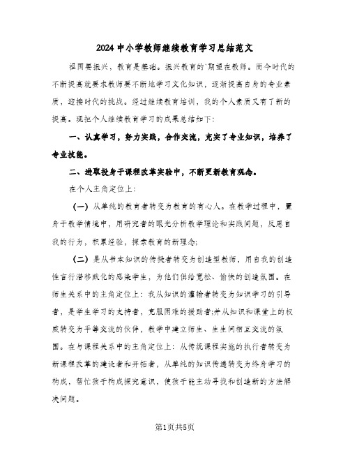 2024中小学教师继续教育学习总结范文（3篇）