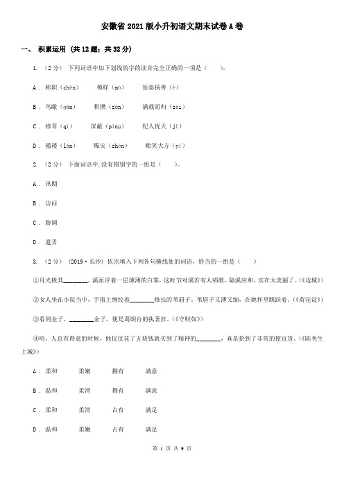 安徽省2021版小升初语文期末试卷A卷新版