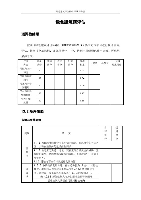 绿色建筑评价标准2019评分表