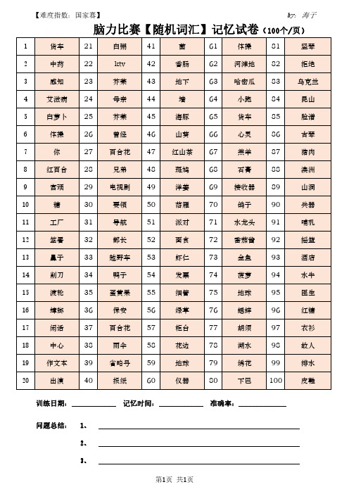 脑力比赛【随机词汇】记忆训练题库7