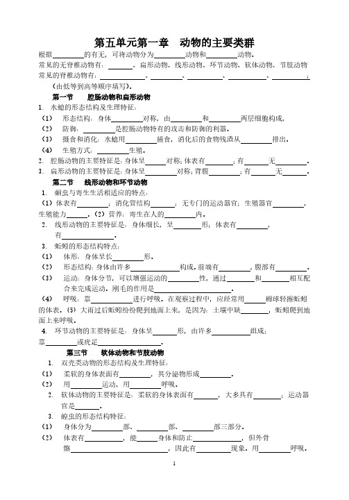 人教版八年级上册生物默写挖空打印版