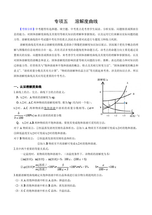 专项五溶解度曲线-2023年中考化学命题热点专项备考