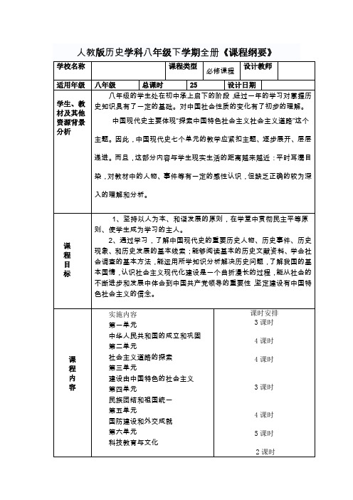 (完整版)八年级历史下册课程纲要