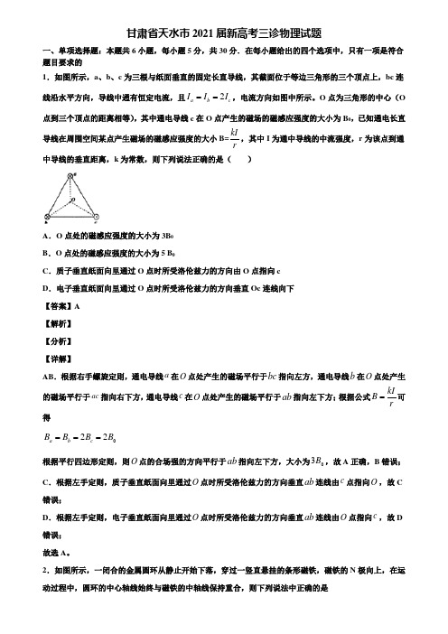 甘肃省天水市2021届新高考三诊物理试题含解析