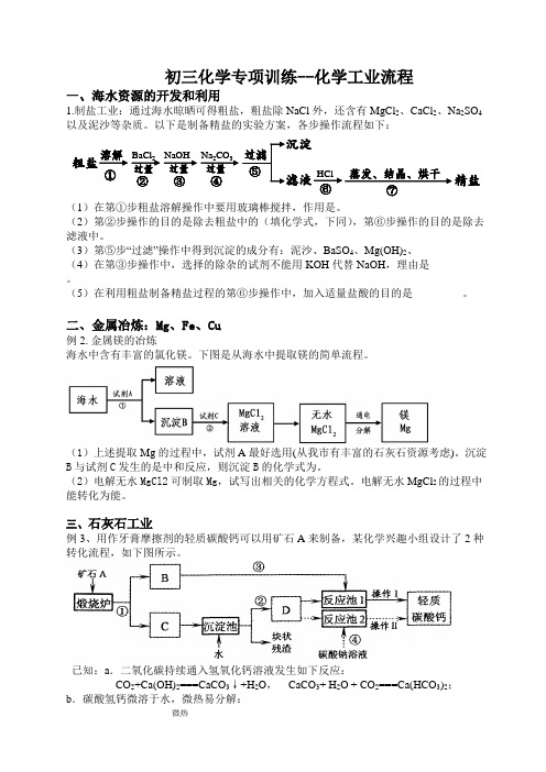 初三化学工业流程专项训练(有答案)