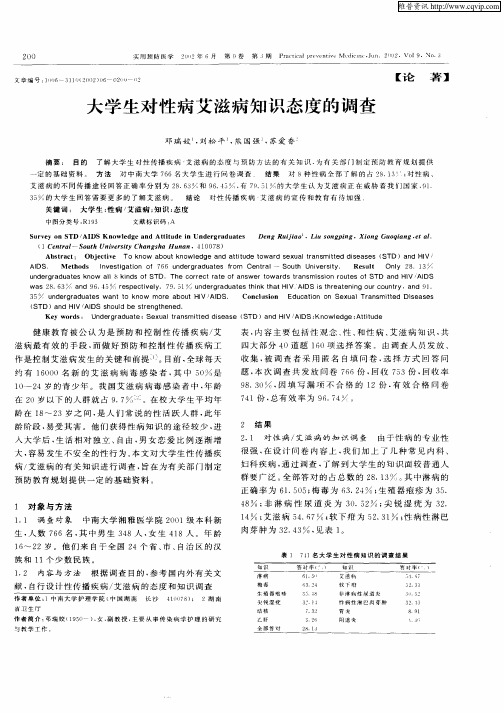 大学生对性病艾滋病知识态度的调查