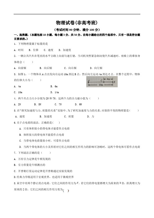 湖南省邵阳市邵阳县第二中学2019年-2020学年高二下学期第二次月考物理(学考班)试卷