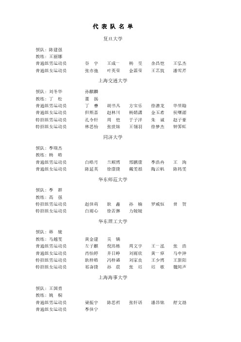 上海市第十六届运动会高校组参赛名单