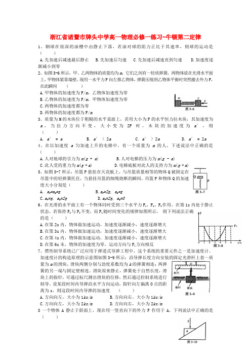 诸暨市牌头中学高中物理 牛顿第二定律练习题 新人教版必修1