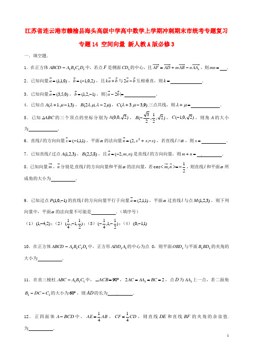 江苏省连云港市赣榆县海头高级中学高中数学上学期冲刺期末市统考专题复习 专题14 空间向量 新人教A版必修3