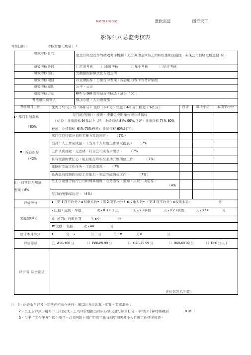 (完整版)影像公司所有岗位绩效考核表