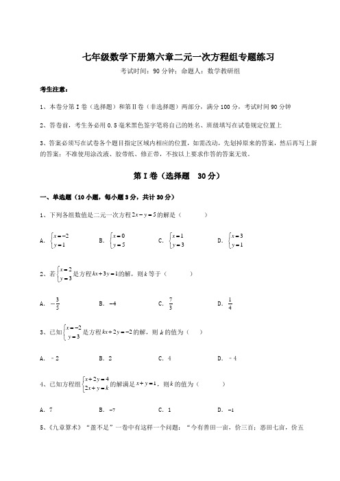 2021-2022学年冀教版七年级数学下册第六章二元一次方程组专题练习试题(含答案及详细解析)