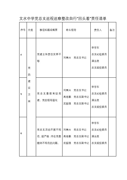 文水中学党总支巡视巡察整改自行回头看责任清单(党的领导方面)