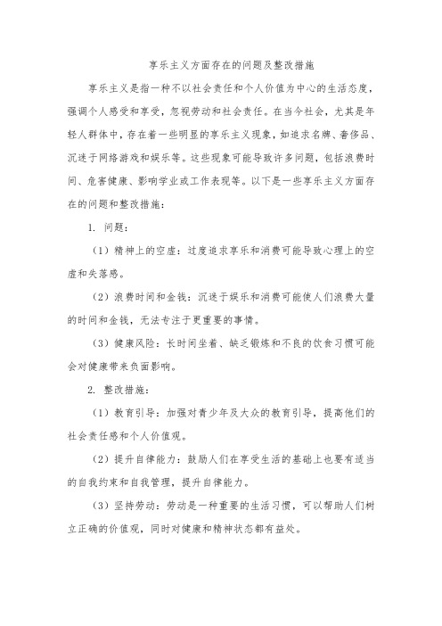 享乐主义方面存在的问题及整改措施