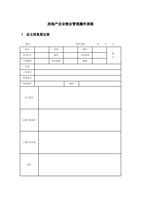 房地产企业物业管理操作表格