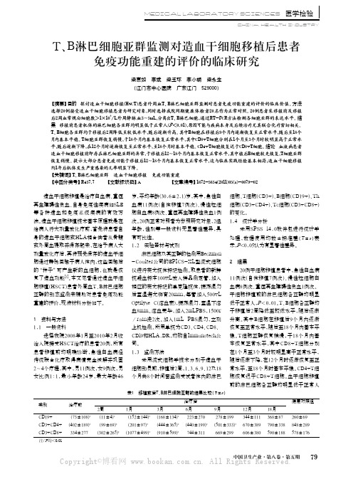 T、B淋巴细胞亚群监测对造血干细胞移植后患者免疫功能重建的评价的临床研究