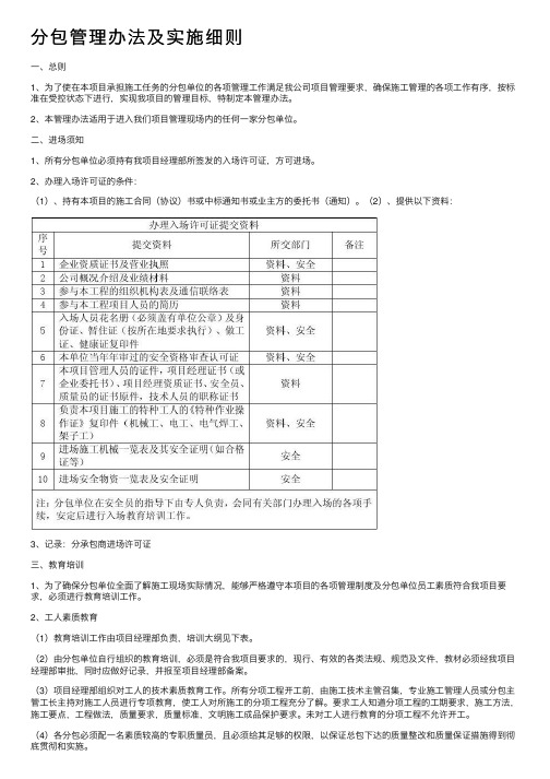 分包管理办法及实施细则