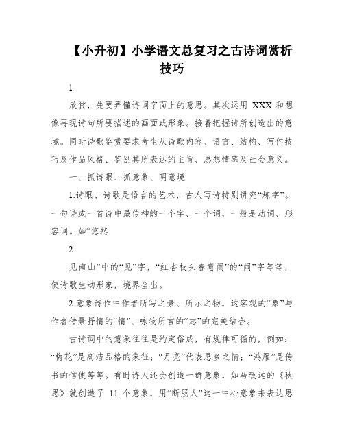 【小升初】小学语文总复习之古诗词赏析技巧