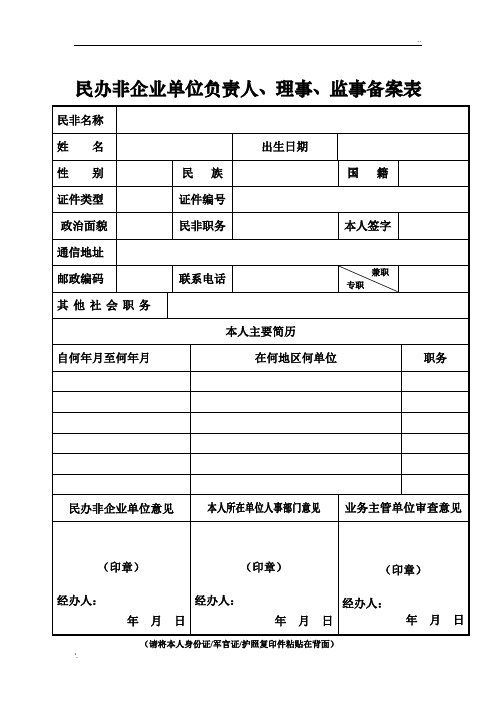 民办非企业单位负责人、理事、监事备案表