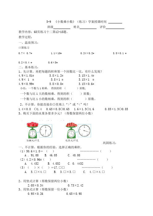 五年级上数学一课一练-小数乘小数-苏教版