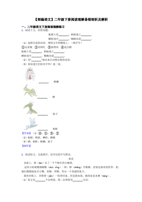 二年级【部编语文】二年级下册阅读理解易错剖析及解析