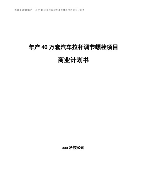 年产40万套汽车拉杆调节螺栓项目商业计划书