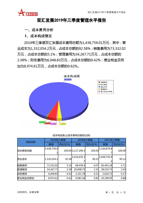 双汇发展2019年三季度管理水平报告