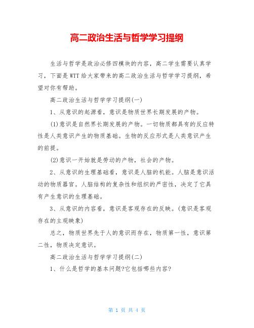 高二政治生活与哲学学习提纲