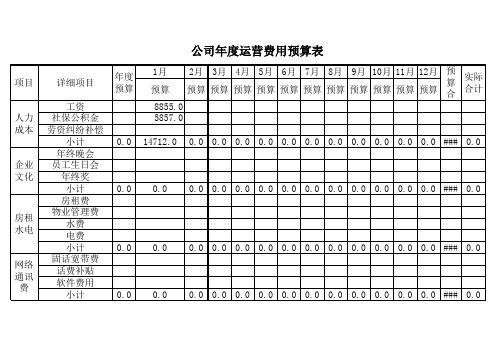 公司年度运营费用预算表Excel模板