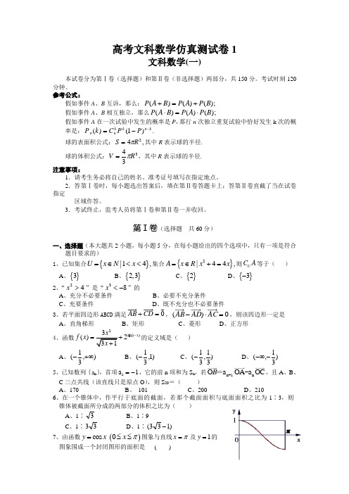 高考文科数学仿真测试卷1