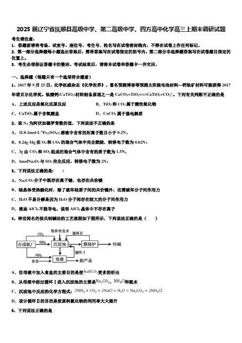 2025届辽宁省抚顺县高级中学、第二高级中学、四方高中化学高三上期末调研试题含解析