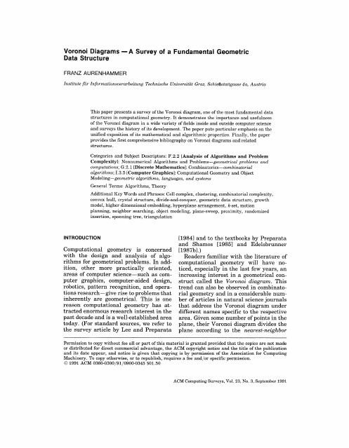 Voronoi Diagrams - A Survey of a Fundamental Geometric Data Structure