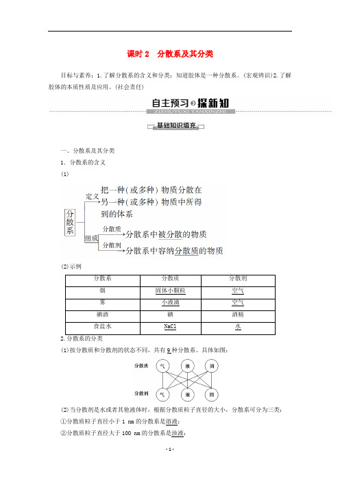 高中化学 第2章 第1节 课时2 分散系及其分类教案 新人教版必修1