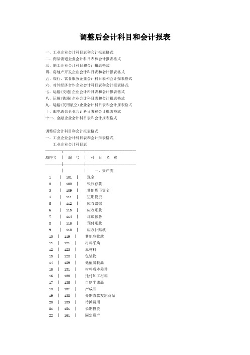 调整后会计科目和会计报表