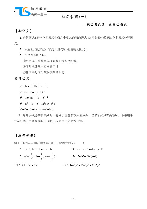 人教版八年级数学上册因式分解(一)提取公因式运用公式法