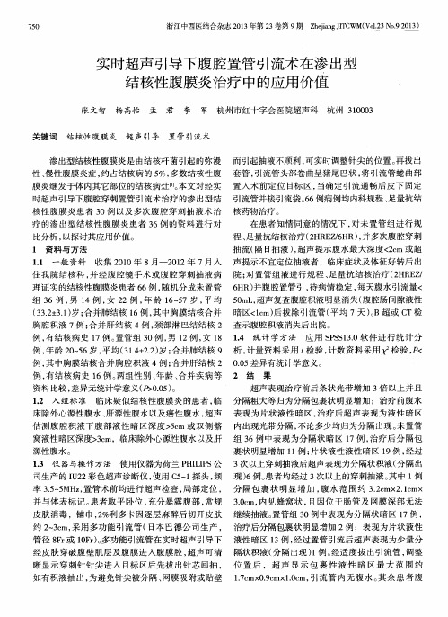 实时超声引导下腹腔置管引流术在渗出型结核性腹膜炎治疗中的应用价值