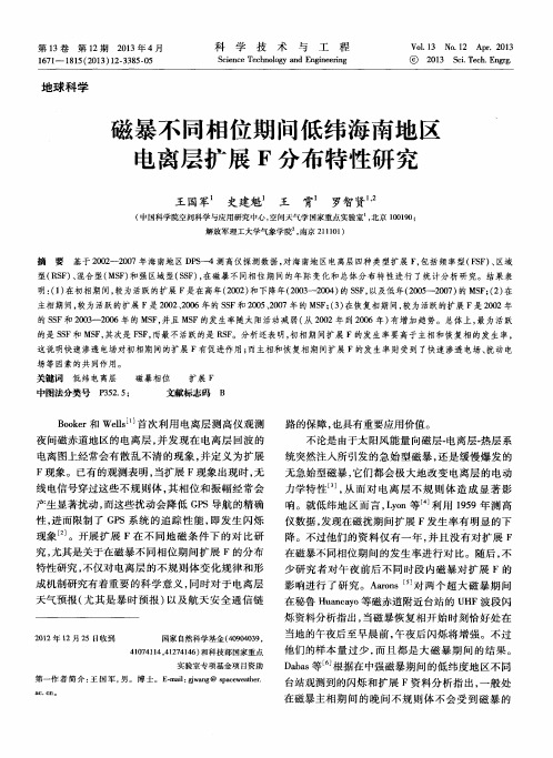 磁暴不同相位期间低纬海南地区电离层扩展F分布特性研究