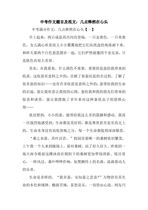 最新中考作文题目及范文:几点释然在心头