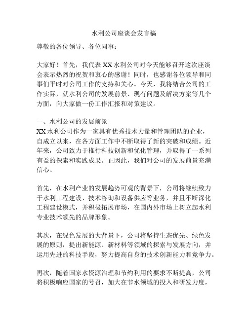 水利公司座谈会发言稿