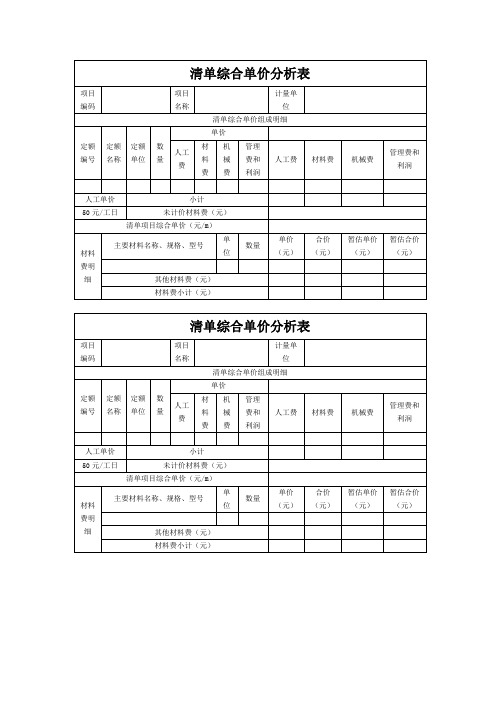 综合单价分析表模板实用文档