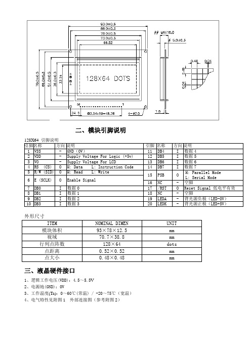 OLED12864参数数据