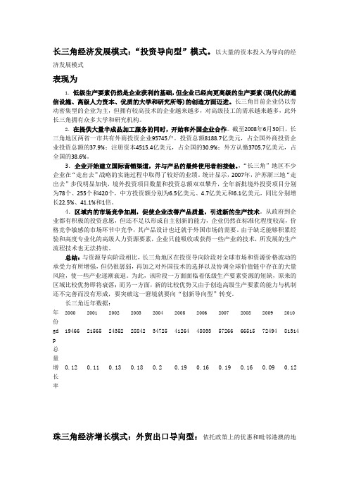 长三角珠三角经济增长模式对比