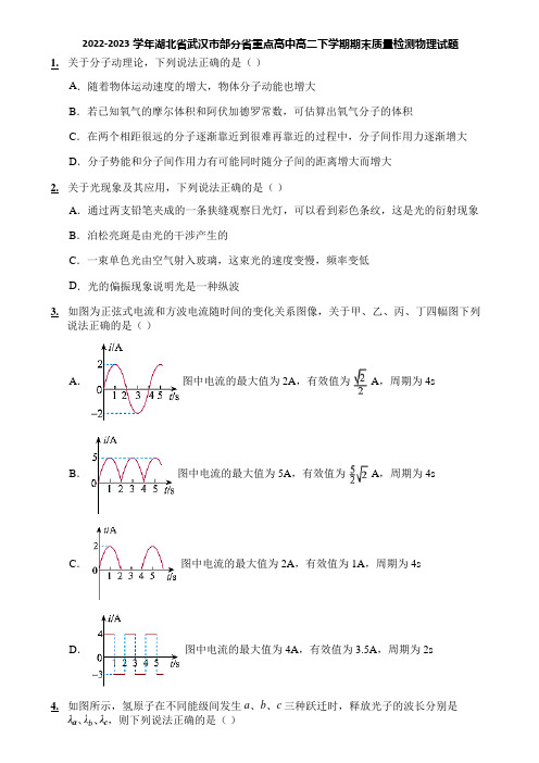 2022-2023学年湖北省武汉市部分省重点高中高二下学期期末质量检测物理试题