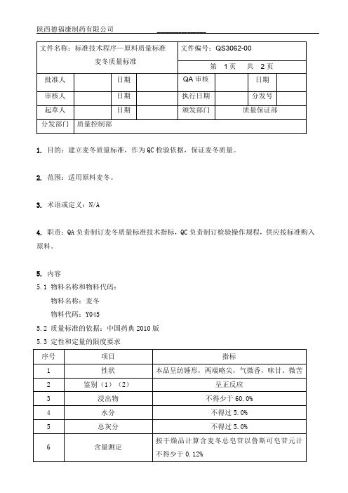 3062麦冬质量标准