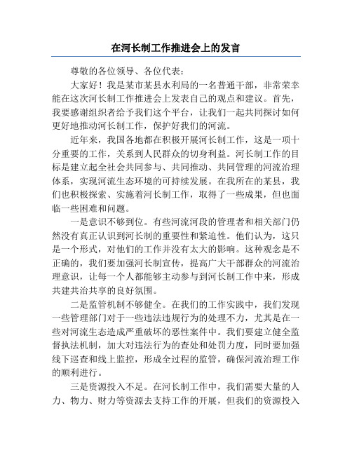 在河长制工作推进会上的发言