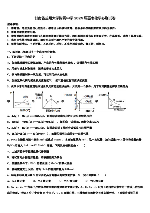 甘肃省兰州大学附属中学2024届高考化学必刷试卷含解析