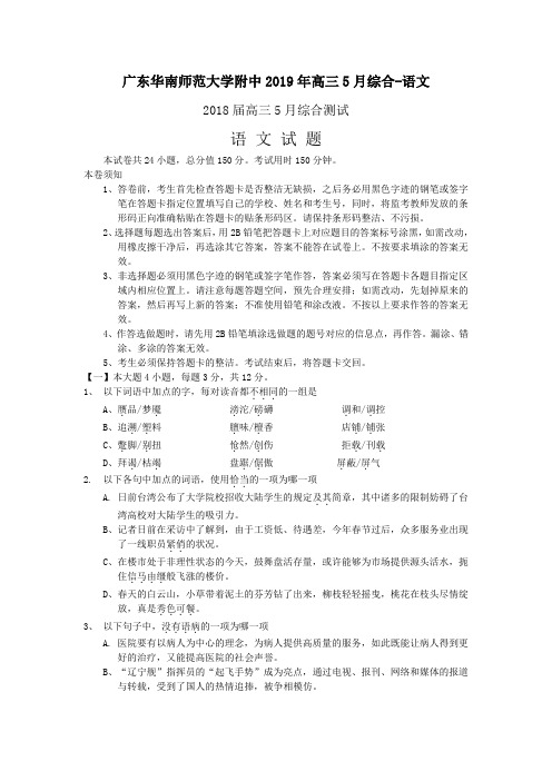 广东华南师范大学附中2019年高三5月综合-语文